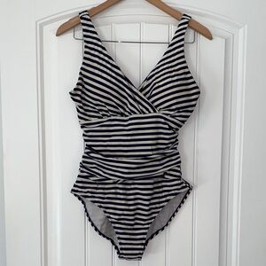 Boden Navy and White Striped One-Piece Swimsuit size 10